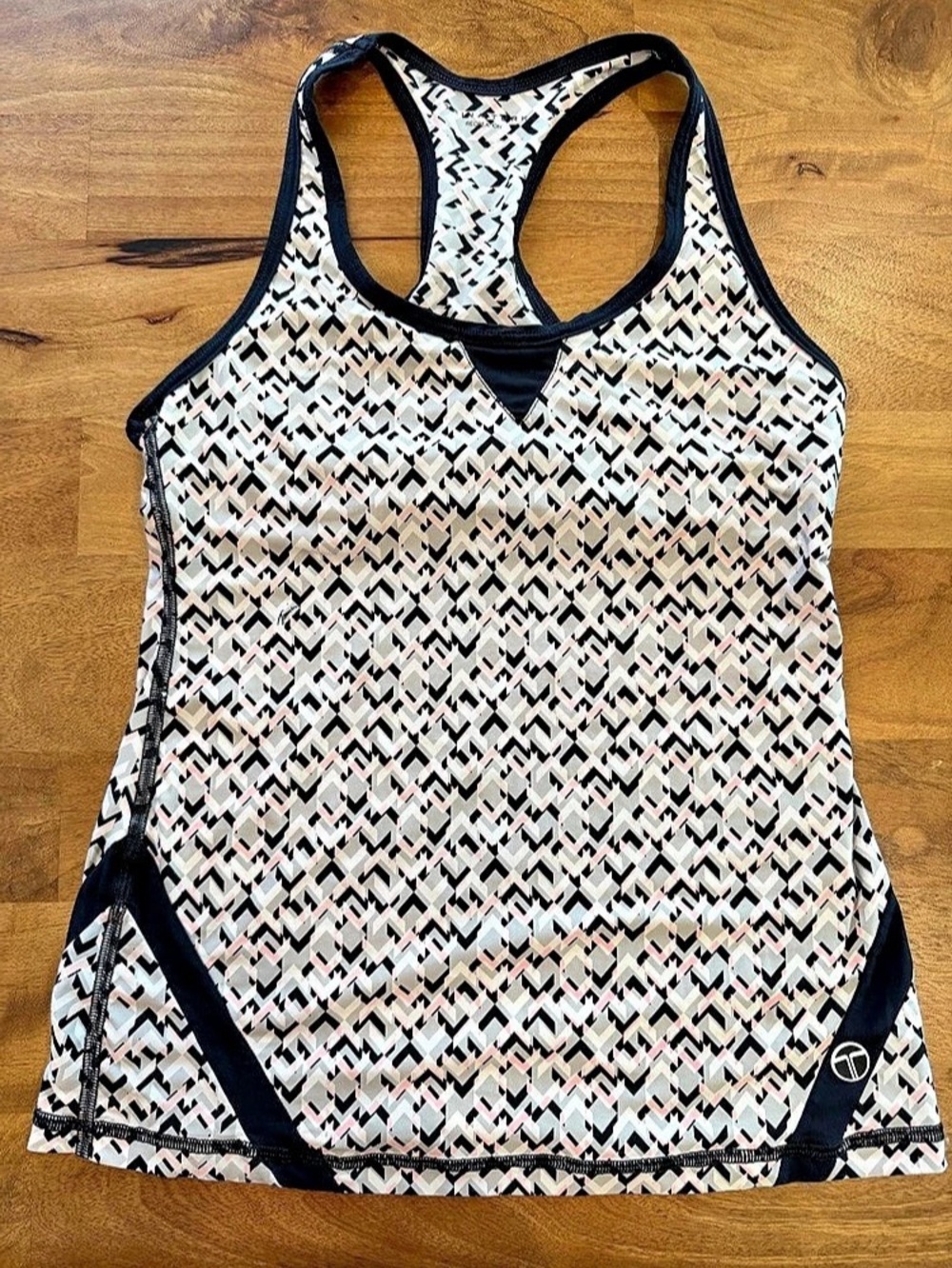 Trina Turk Recreation Geometric Performance Tank in Black & Pink - Size Large